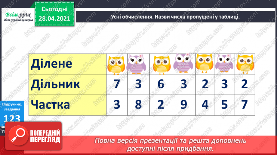 №014 - Назви компонентів при діленні. Буквені вирази. Розв’язування задач.9