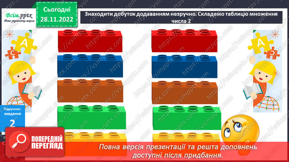 №049 - Таблиця множення числа 2. Задачі на множення. Побудова ламаної та обчислення її довжини.11