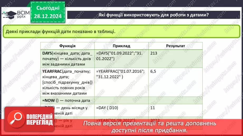 №36 - Бібліотека функцій. Робота з кодами символів. Функції для роботи з даними в табличному процесорі.11