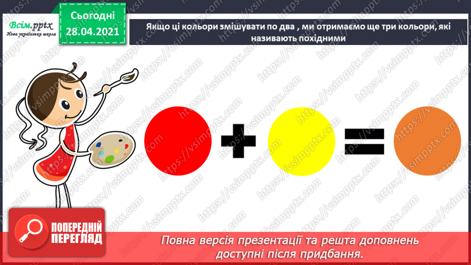 №03 - Кольорова музика. Основні і похідні кольори. Предметні кольори. Зображення кошика з дарами осені (акварель).5