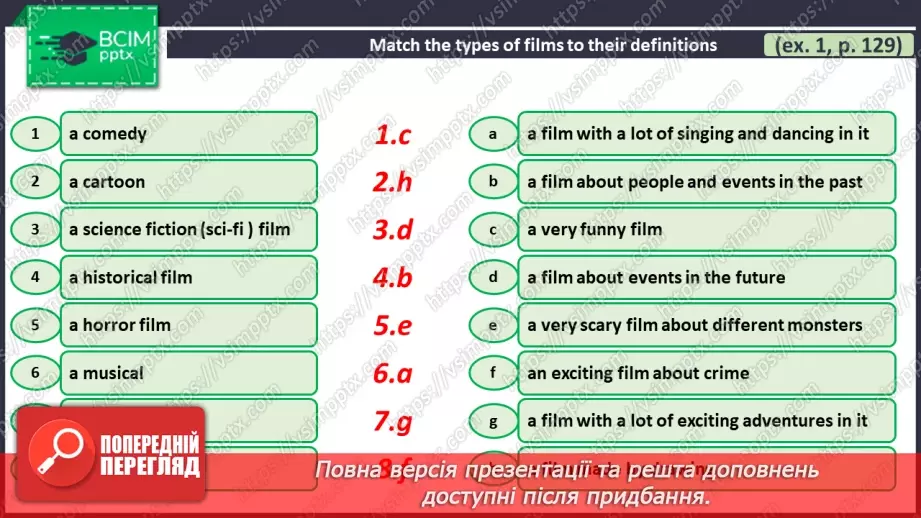 №098 - ГР2 Жанри кіно. Опрацювання ЛО. Types of Films. Vocabulary.4 №098 - ГР2 Жанри кіно. Опрацювання ЛО. Types of Films. Vocabulary.4