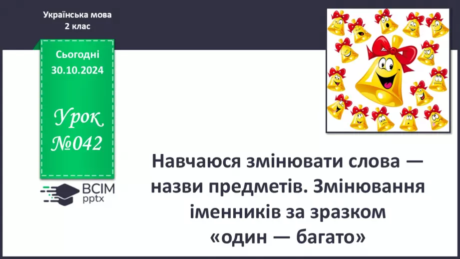 №042 - Навчаюся змінювати слова — назви предметів. Змінювання іменників за зразком «один — багато».0