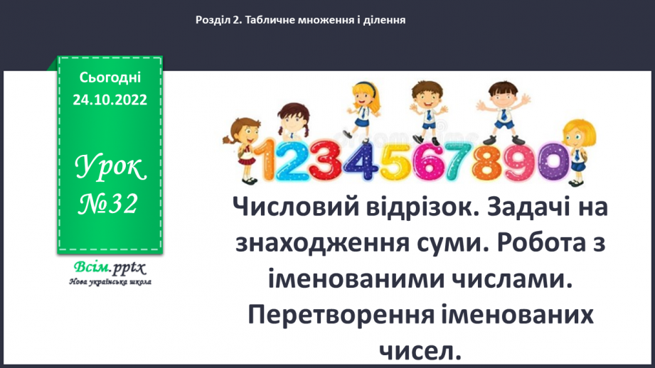 №032 - Числовий відрізок. Задачі на знаходження суми. Робота з іменованими числами. Перетворення іменованих чисел0