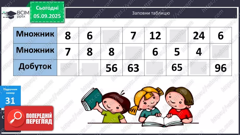 №003 - Повторення співвідношення між компонентами і результатом множення. Складання і розв’язування задач на четверте пропорційне та рівняння.13 №003 - Повторення співвідношення між компонентами і результатом множення. Складання і розв’язування задач на четверте пропорційне та рівняння.13