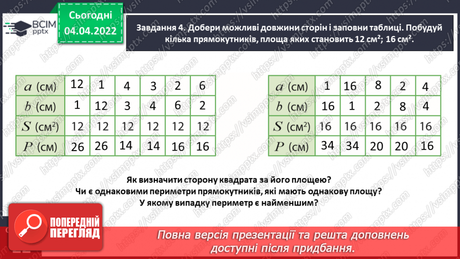 №140 - Розв’язуємо задачі на знаходження площі прямокутника й обернені до них16 №140 - Розв’язуємо задачі на знаходження площі прямокутника й обернені до них16