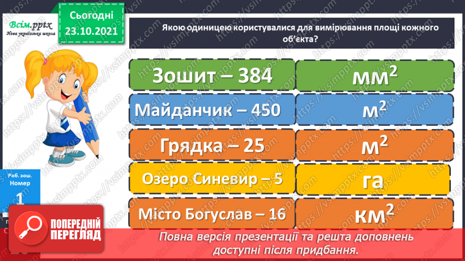 №046 - Площа прямокутника. Одиниці площі   1 мм2, 1 м2, 1 дм2 Розв’язування задач виразом.25